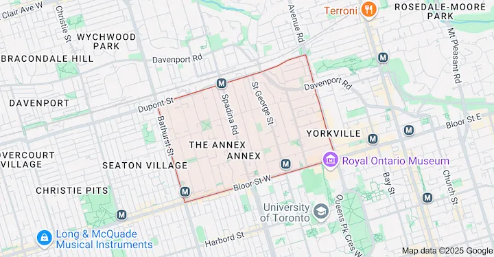 Garbage bin rental service area map for The Annex Toronto